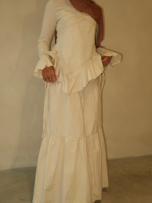 Alana Linen Asymmetrical Set - Pearl