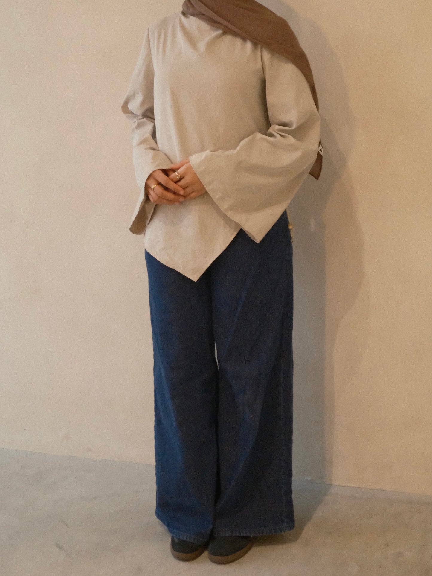 Nara Asymmetrical Wide Sleeve Top - Sand