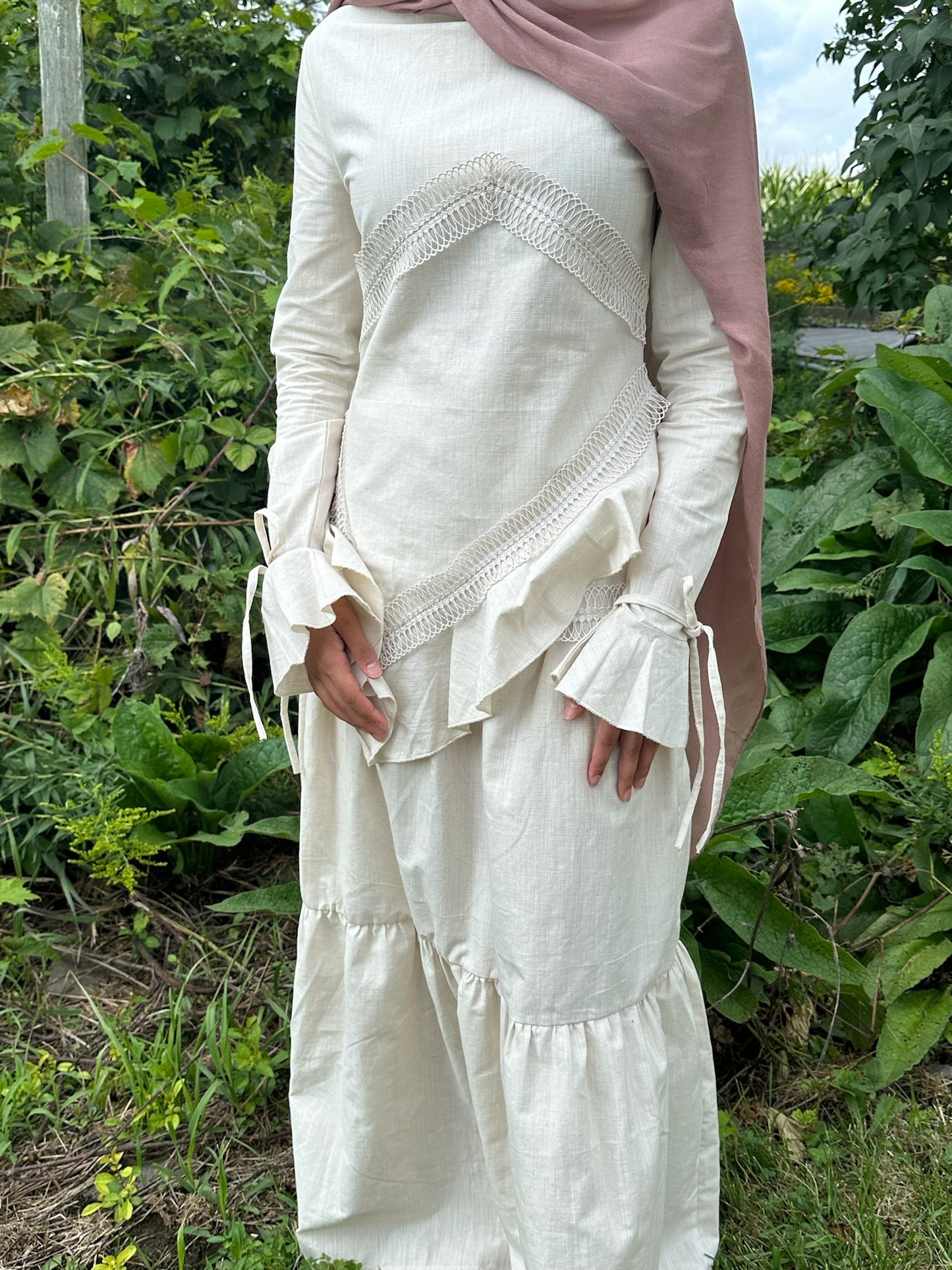 Alana Linen Asymmetrical Set - Pearl