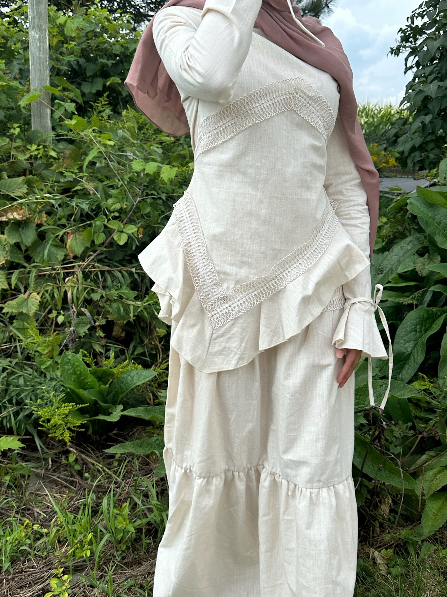 Alana Linen Asymmetrical Set - Pearl