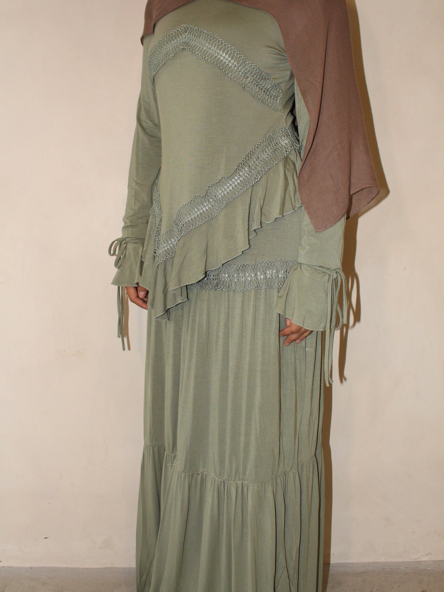 Aymun Asymmetrical Matching Skirt & Top Set - Sage