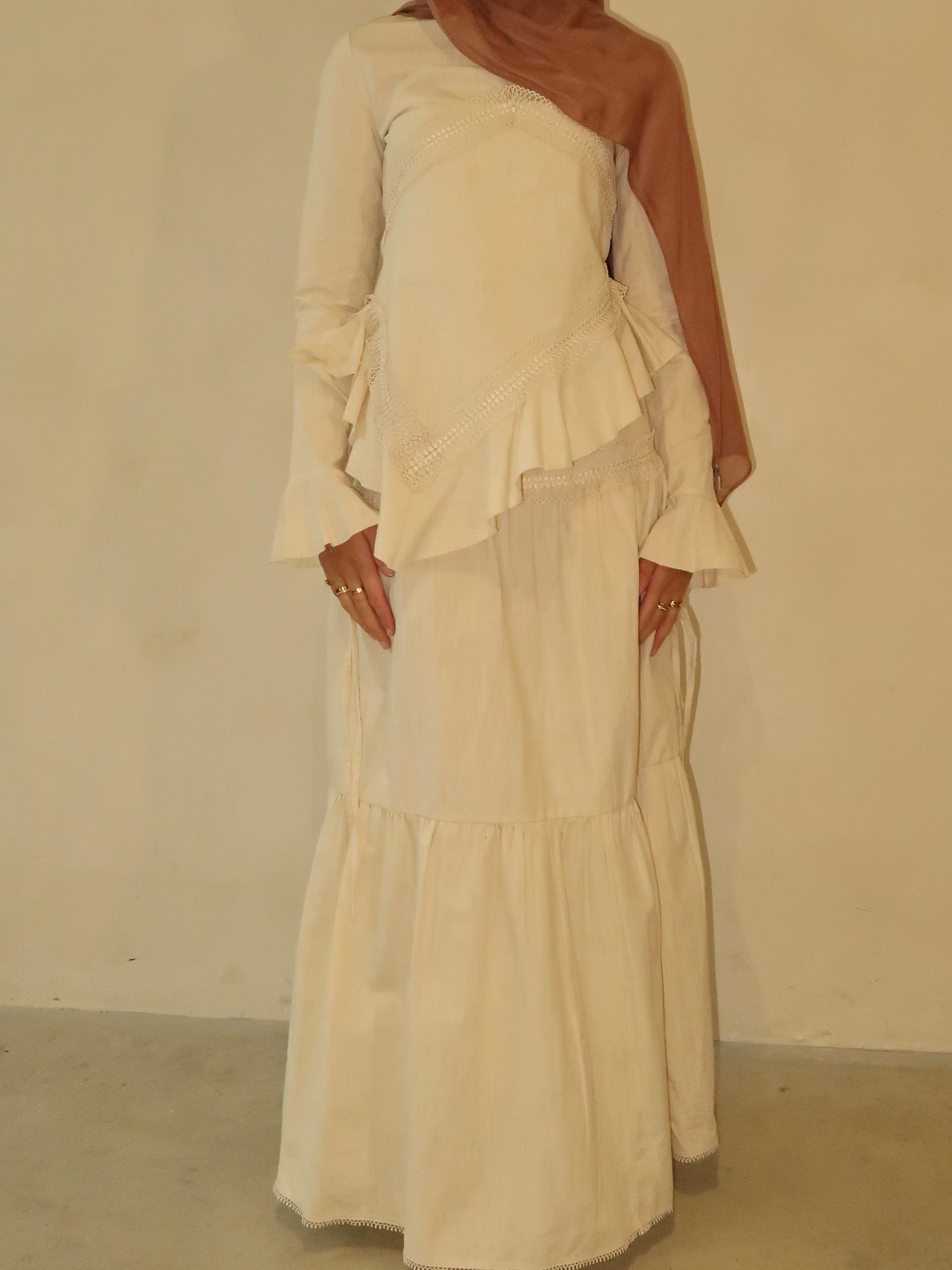 Alana Linen Asymmetrical Set - Pearl