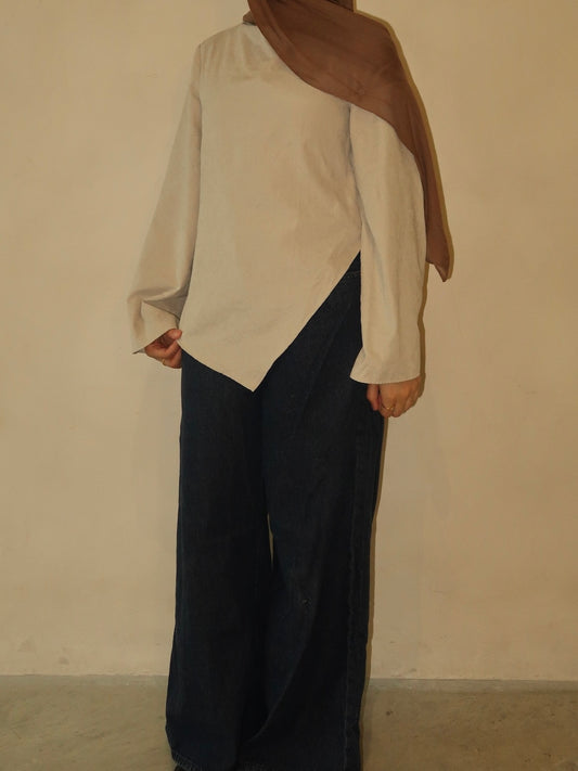 Nara Asymmetrical Wide Sleeve Top - Sand