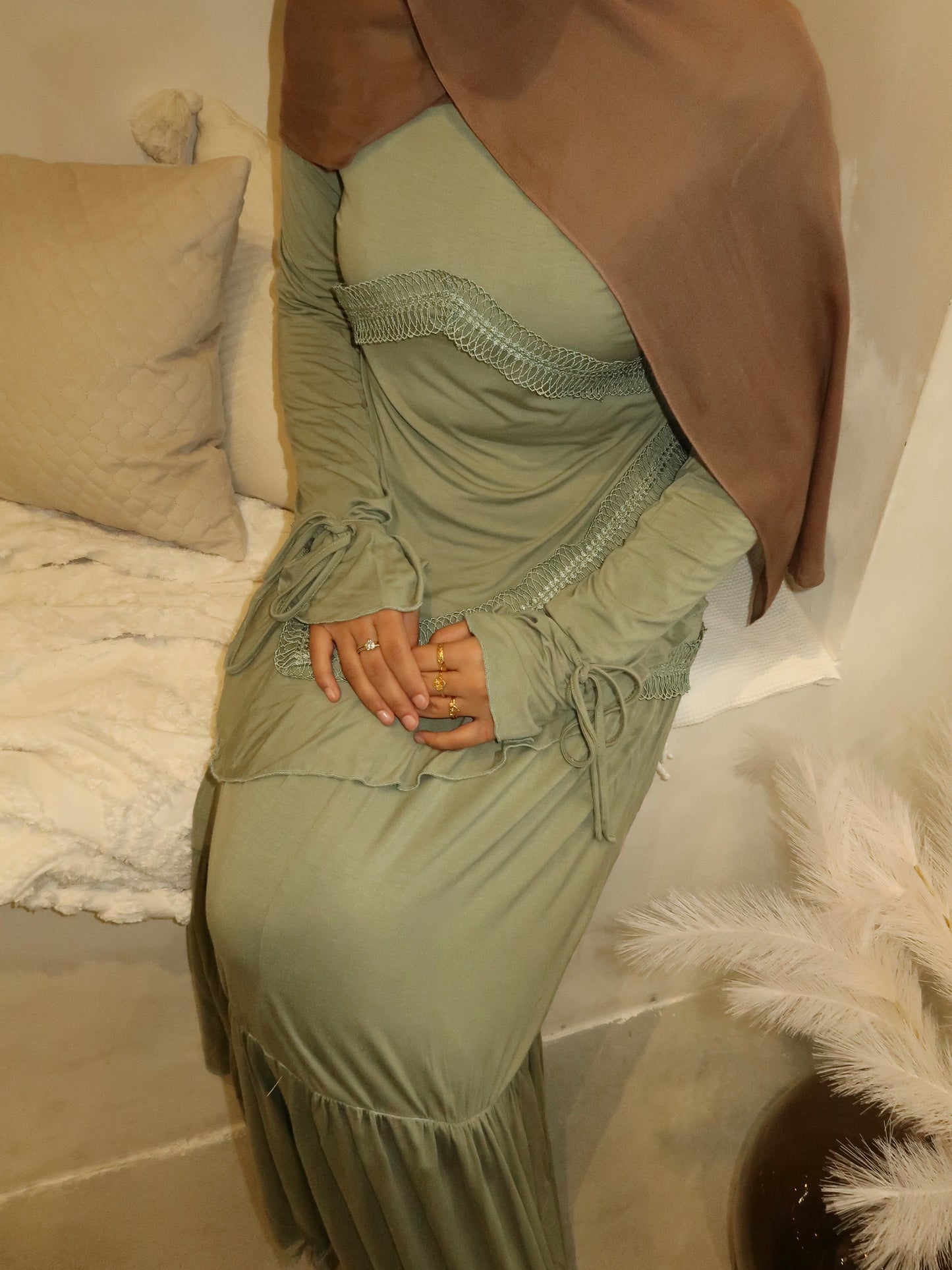 Aymun Asymmetrical Matching Skirt & Top Set - Sage