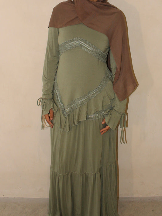 Aymun Asymmetrical Matching Skirt & Top Set - Sage