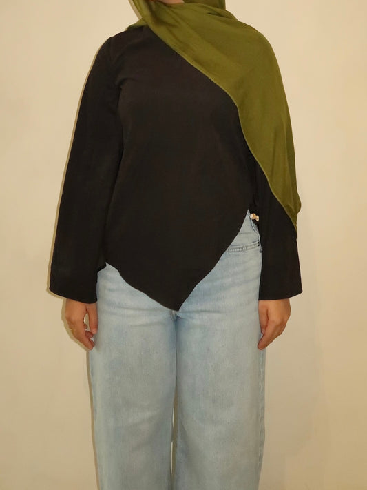 Nara Asymmetrical Wide Sleeve Top - Black