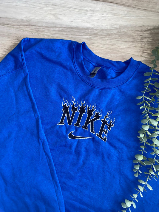 Royal Blue Flames Embroidered Sweatshirt